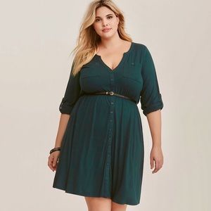 Emerald Green Shirt Dress with Belt